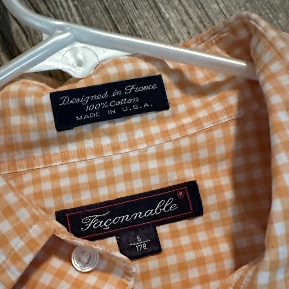 Faconnable Orange Gingham Button Down Shirt - image 8